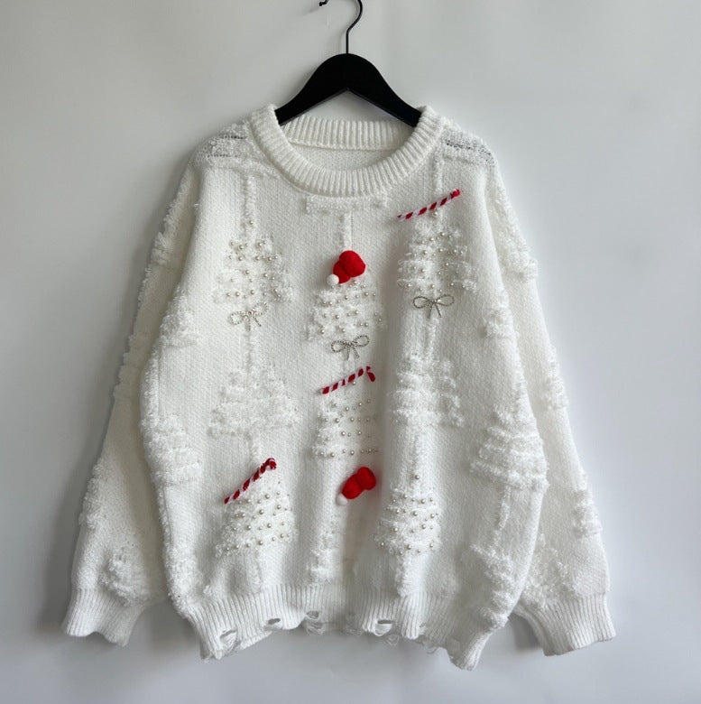 Damen Weihnachts-Pullover mit festlichem Motiv und 3D-Applikationen Drune