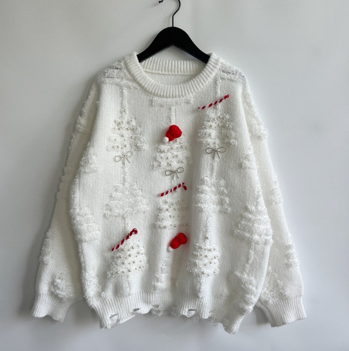 Damen Weihnachts-Pullover mit festlichem Motiv und 3D-Applikationen Drune