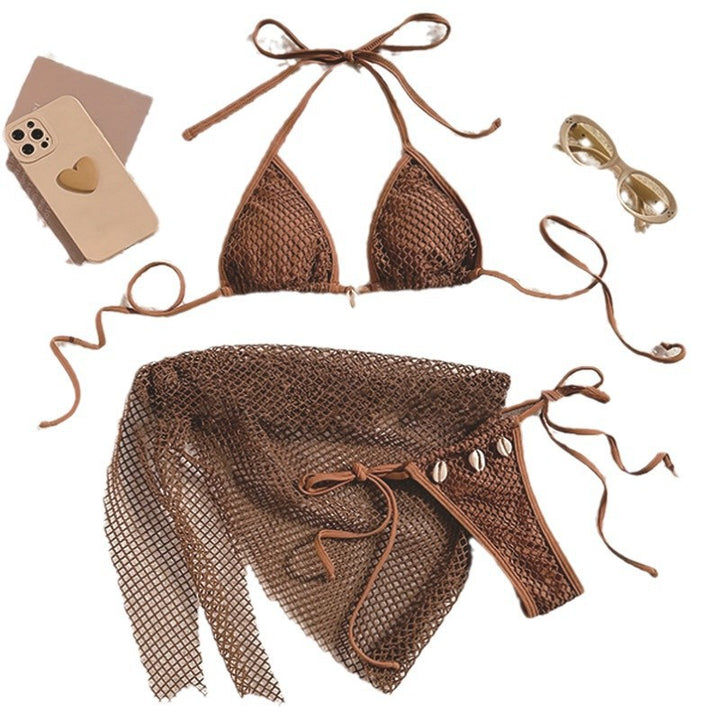 Damen Netz-Bikini-Set mit dekorativen Muscheldetails Drune