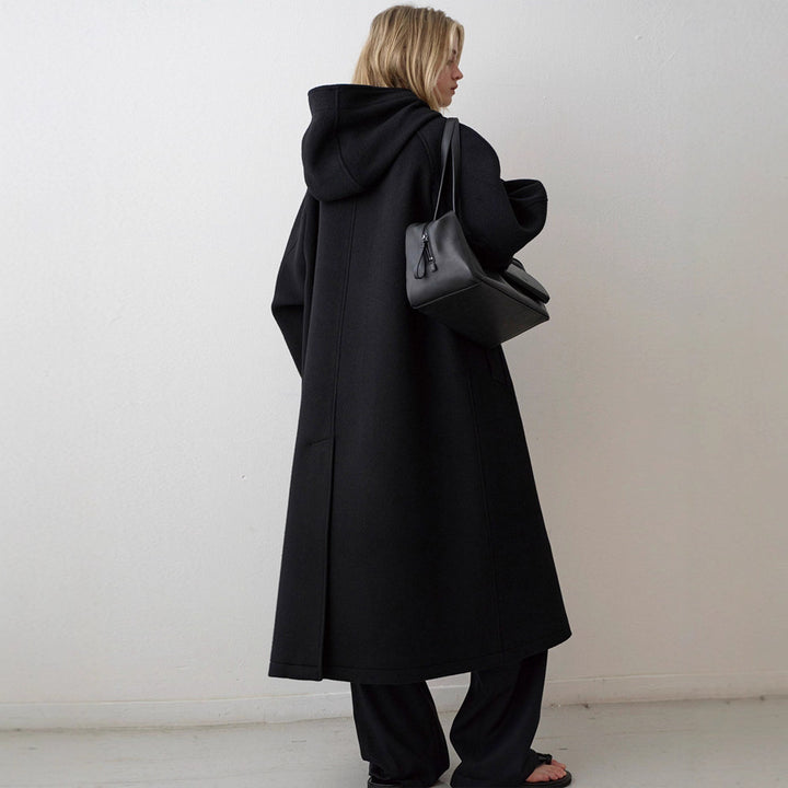 Damen Eleganter Oversize-Mantel mit Kapuze und praktischen Taschen Drune