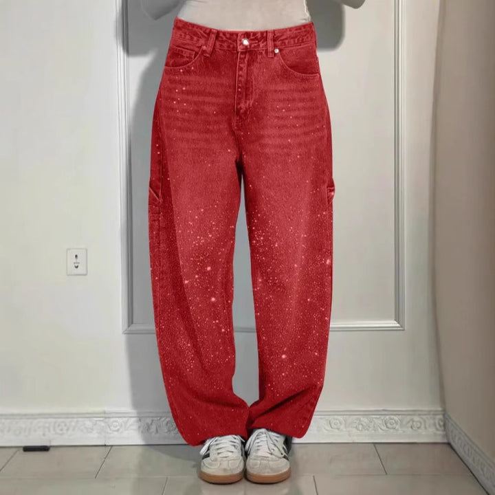 Damen lässige Baggy-Jeans mit funkelnden Applikationen Drune