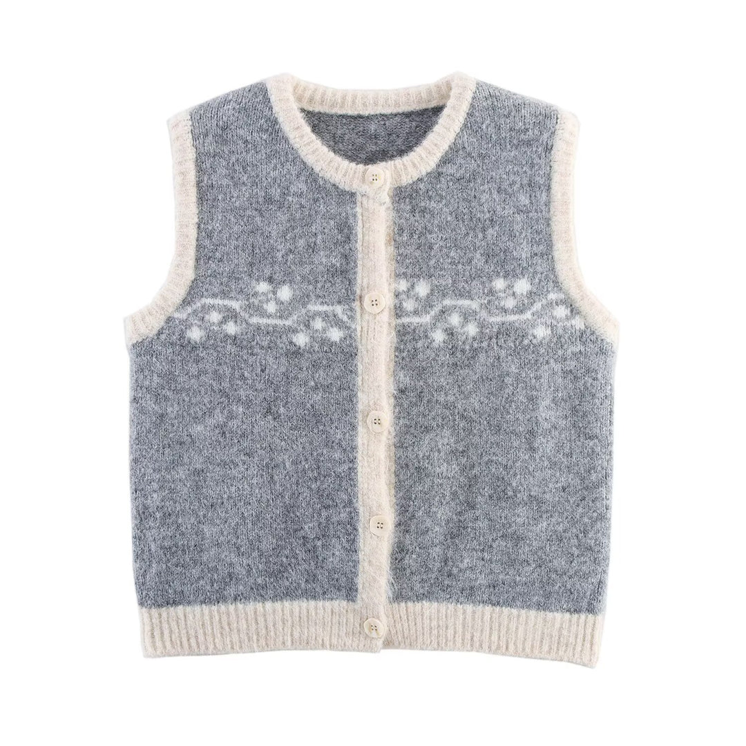 Damen Weste aus hochwertiger Wolle mit floralem Muster Drune