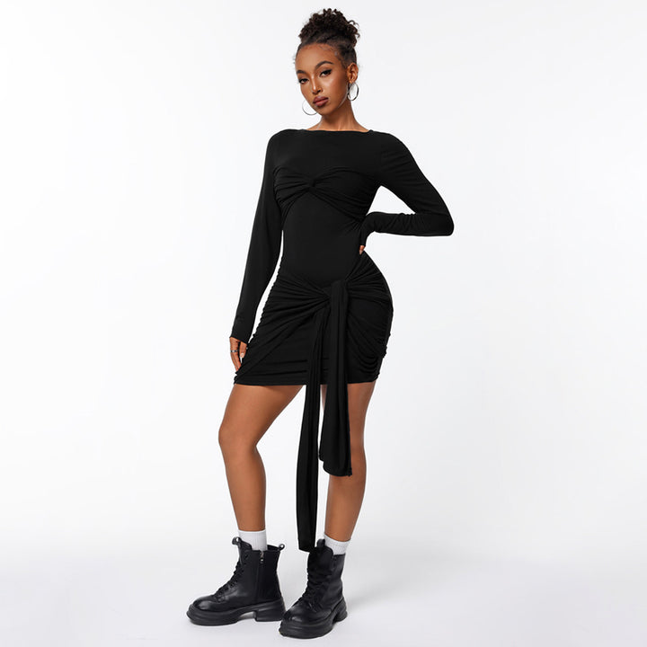 Damen figurbetontes Wickelkleid mit langen Ärmeln und seitlichem Raffungseffekt Drune