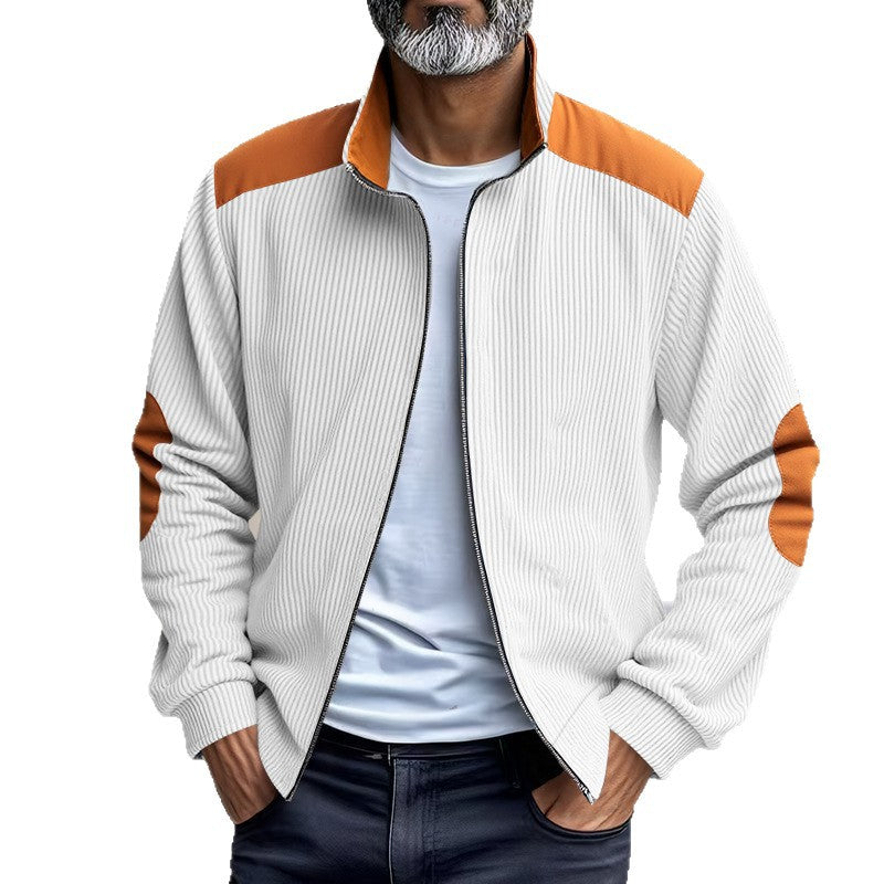 Herren Sportliche Zip-Jacke mit Rippenstruktur und Kontrastärmel Drune