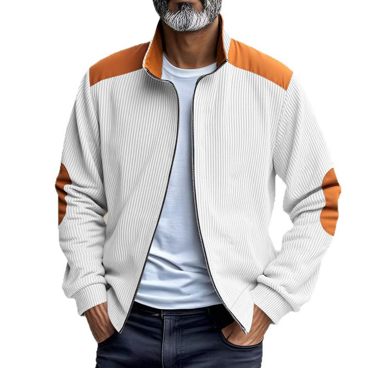 Herren Sportliche Zip-Jacke mit Rippenstruktur und Kontrastärmel Drune