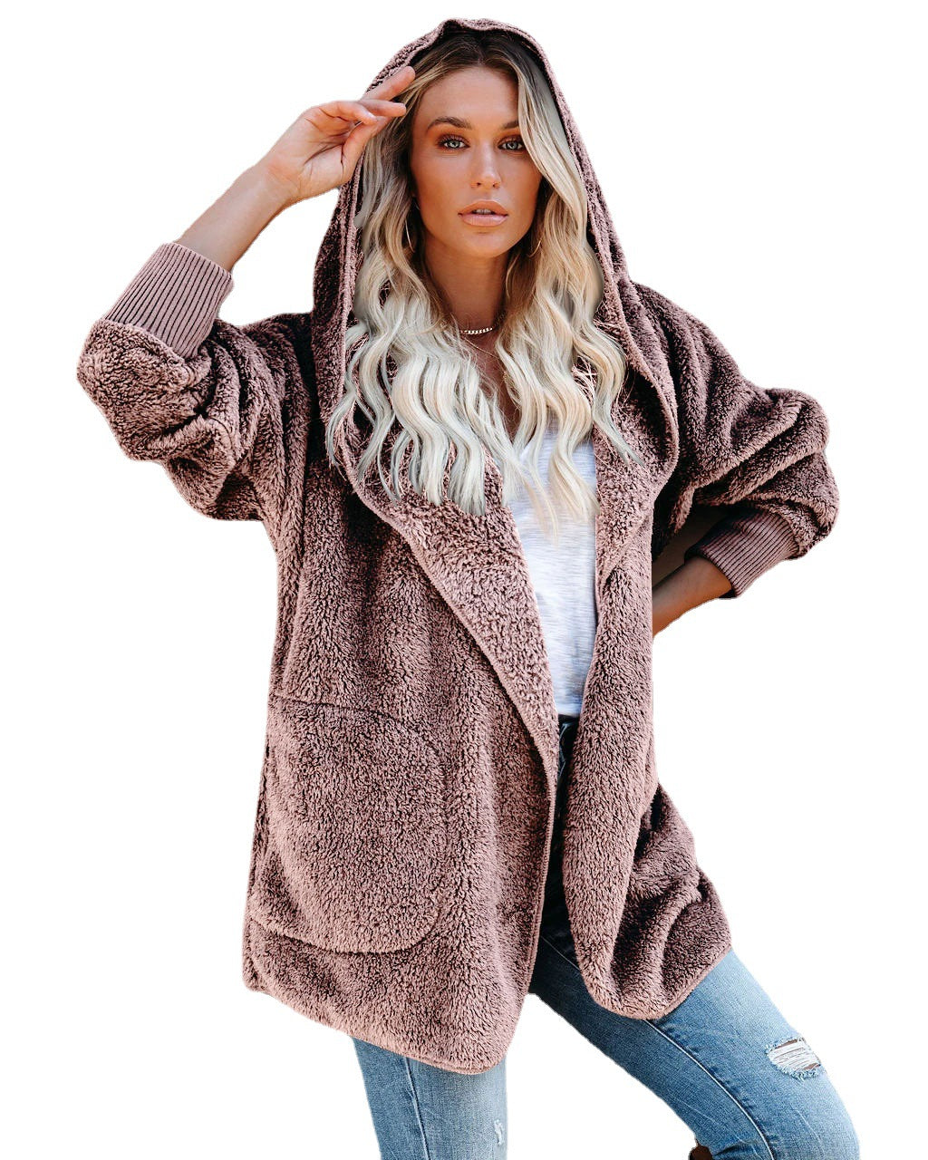 Damen Kuschelige Hoodie Jacke Drune