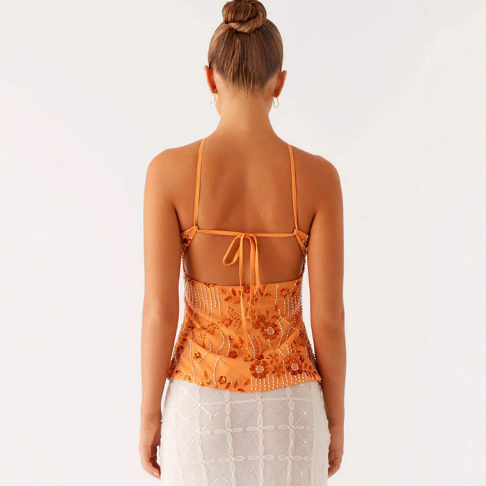 Damen Glitzerndes Bustier-Oberteil mit floralem Design und funkelnden Applikationen Drune
