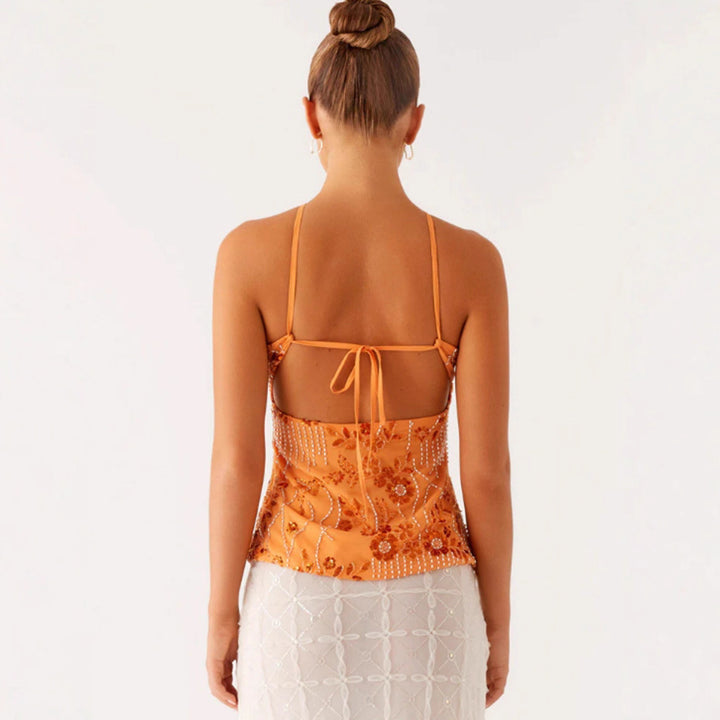 Damen Glitzerndes Bustier-Oberteil mit floralem Design und funkelnden Applikationen Drune