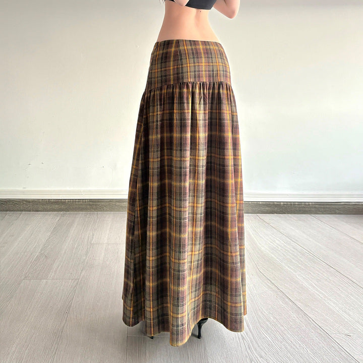 Damen Karierter Midirock mit hohem Taillenbund und voluminösem Schnitt Drune
