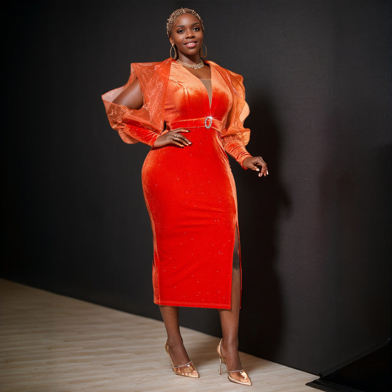Damen Abendkleid mit extravagantem Transparenz-Design und funkelnden Applikationen Drune