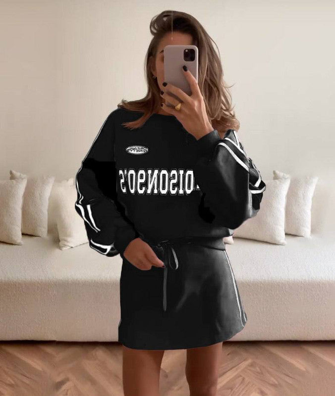 Damen sportliches Kleid im Sweatshirt-Style mit Kordelzug und langen ÄrmelDrune