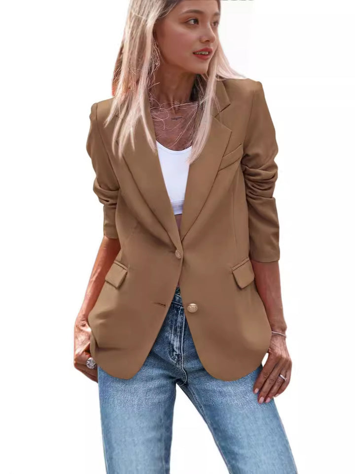 Damen Eleganter Einreiher Blazer mit goldenen Knöpfen und tailliertem Schnitt Drune