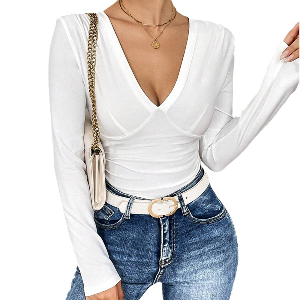 Damen Langarmbody mit tiefem V-Ausschnitt und figurformendem Design Drune