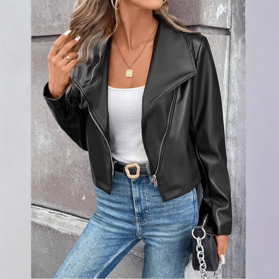 Damen modische Bikerjacke mit asymmetrischem Reißverschluss Drune