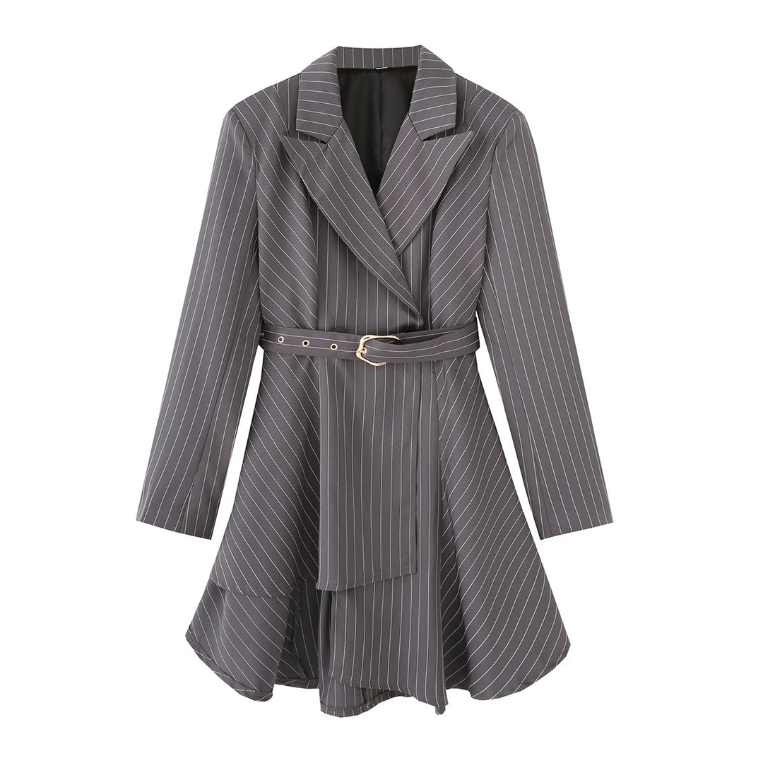 Damen gestreifte Blazerjacke mit definiertem Taillenschnitt und elegantem Gürtel Drune