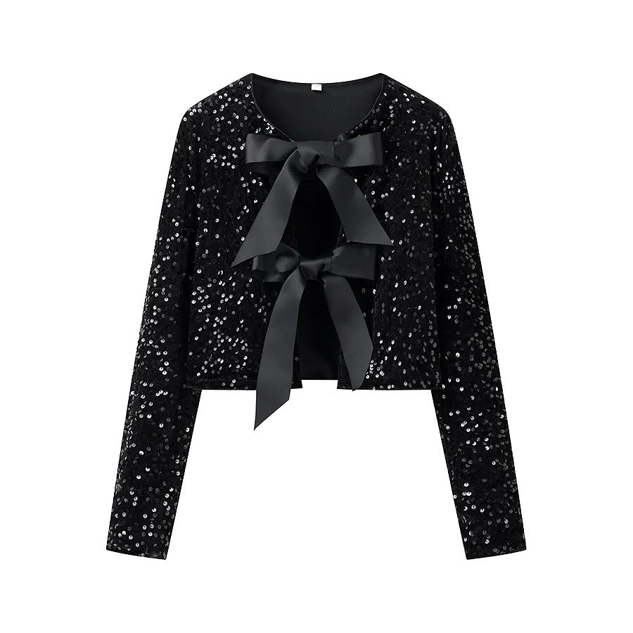 Damen modische Kurzjacke mit eleganten Bindebändern Drune