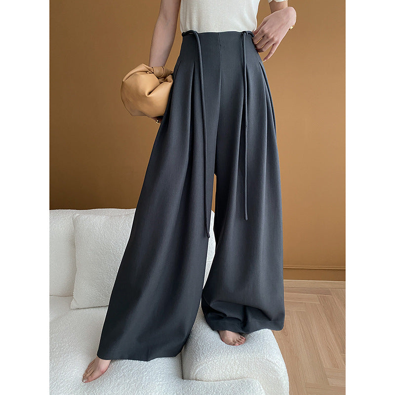 Damen Weite Palazzohose mit Taillenkordelzug und diagonalem Schnitt Drune