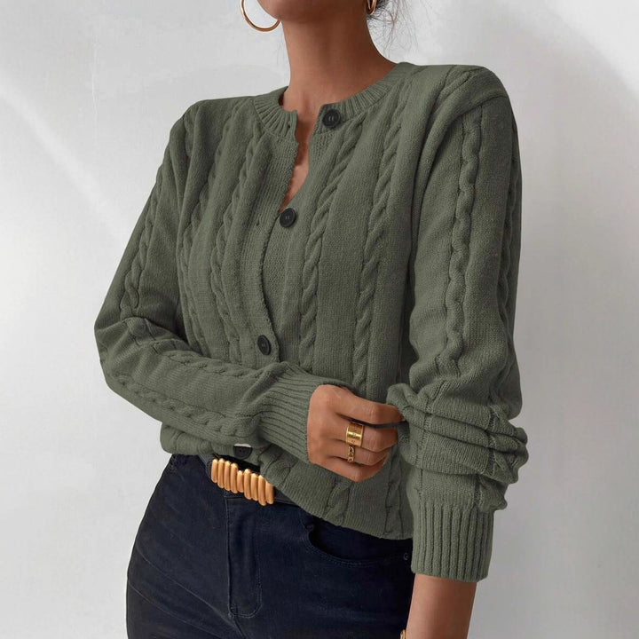 Damen Modische Strickjacke mit Zopfmuster und Knopfdetails Drune