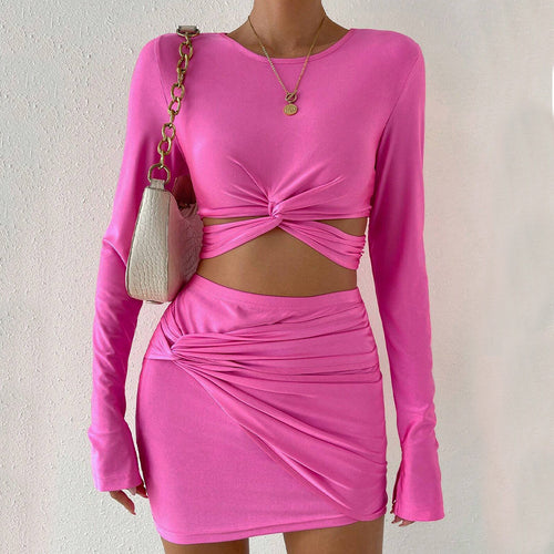 Damen Crop-Top und Minirock Set mit Raffungen Drune