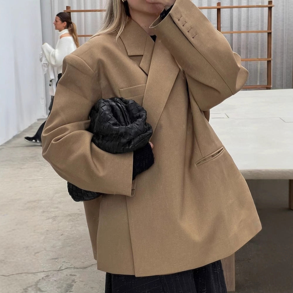 Damen Oversized Blazer mit eleganter Tasche und schickem Revers Drune
