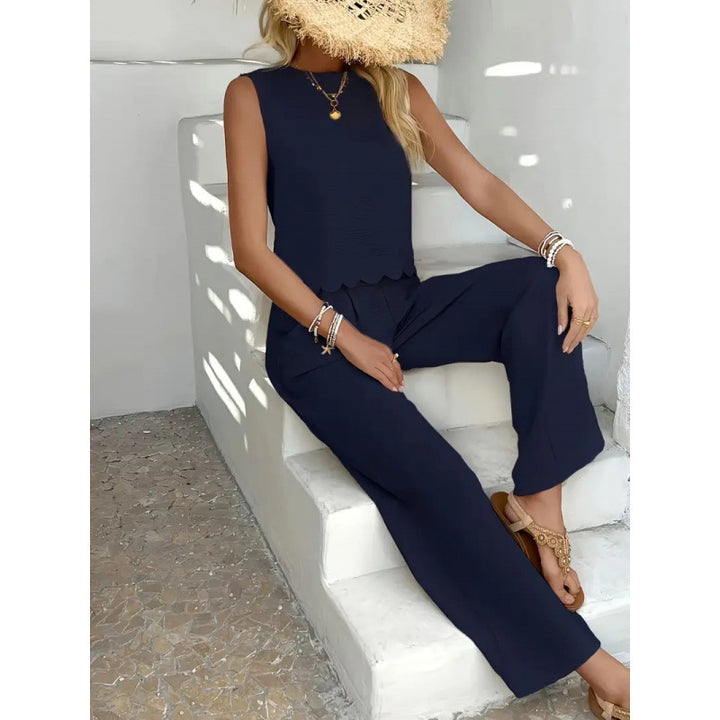 Damen entspannendes Zweiteiler-Outfit mit weitem Hosen und ärmellosem Top Drune