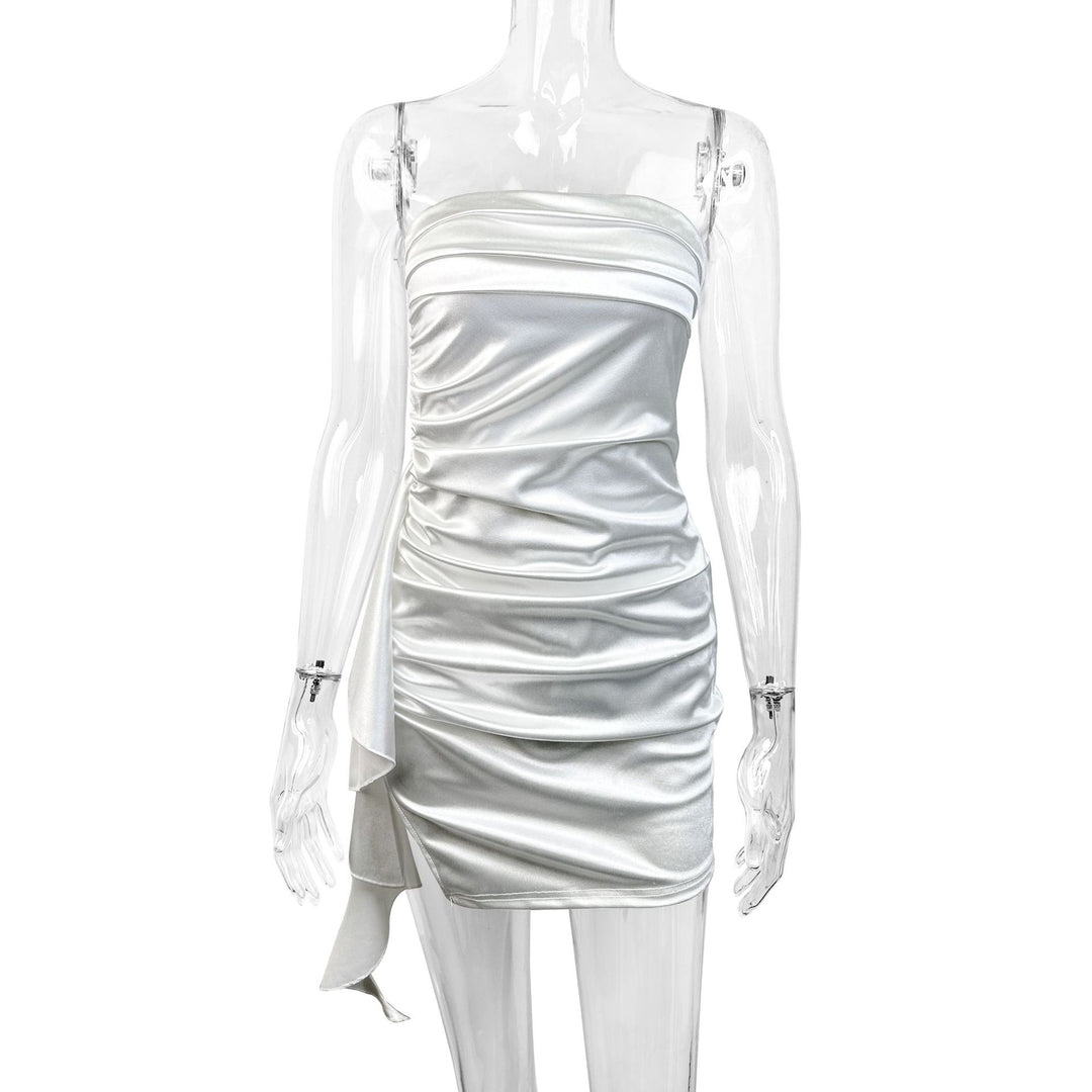Damen Rüschen Minikleid mit trägerlosem Design und seitlichem Schlitz Drune