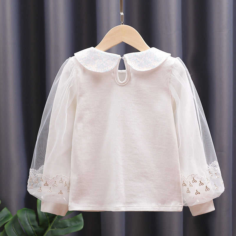 Mädchen Sweatshirt mit eleganten Tüllärmeln und auffälligem Kragen Drune