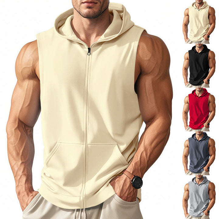 Herren nan funktionale Fitnessweste mit Kapuze, schmaler Passform und Kängurutasche Drune