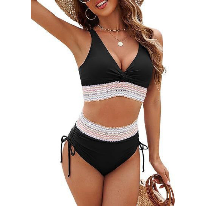 Damen Bikinioberteil mit hoher Taille und dekorativem Strickmuster Drune