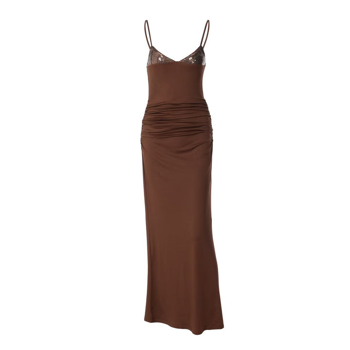 Damen Elegantes Maxikleid mit schimmernden Spitzenakzenten und Raffungen Drune