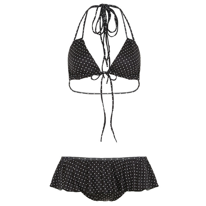 Damen Bikini Set mit rüschenartigem Höschen und verspieltem Punkte-Muster Drune
