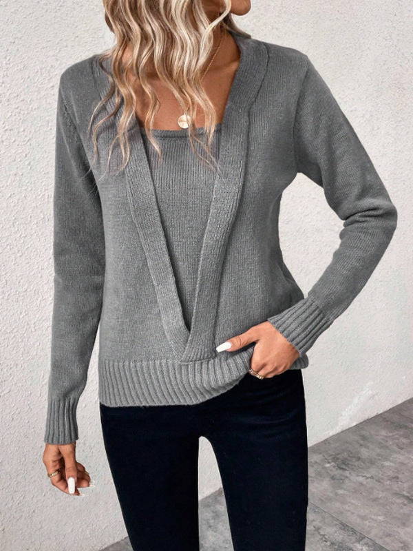 Damen Oversized Strickpullover mit modernem V-Ausschnitt und lässigem Design Drune