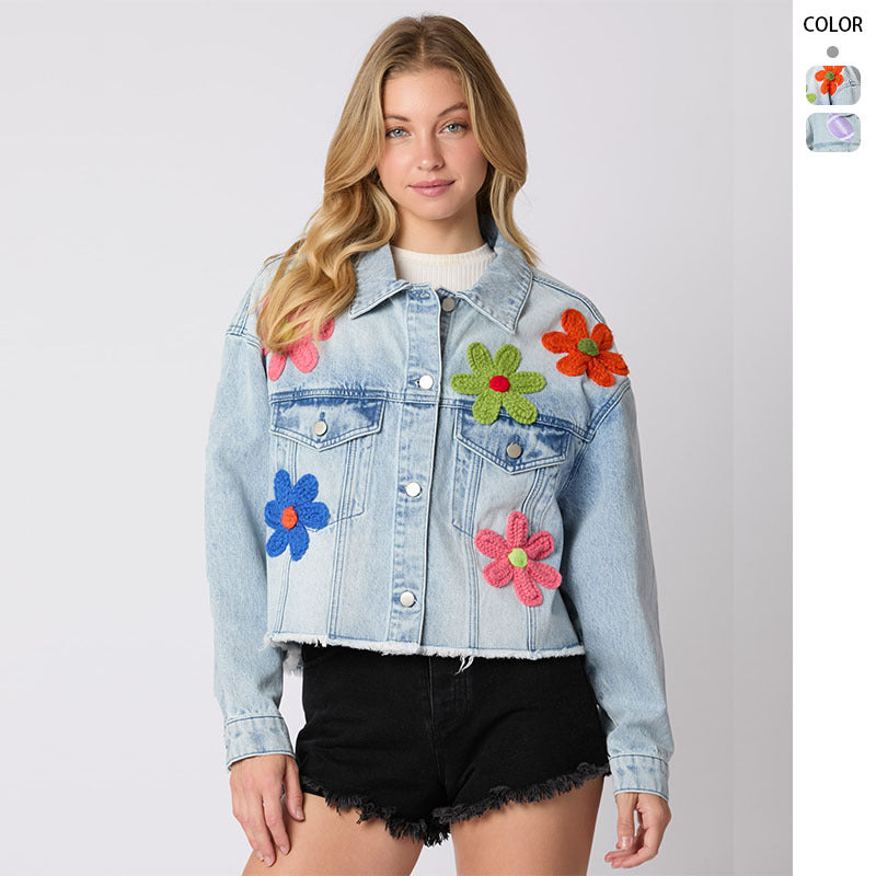 Damen Modische Jeansjacke im sportlichen Look mit buntem Motiv Drune