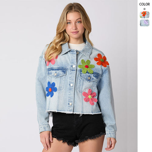 Damen Modische Jeansjacke im sportlichen Look mit buntem Motiv Drune