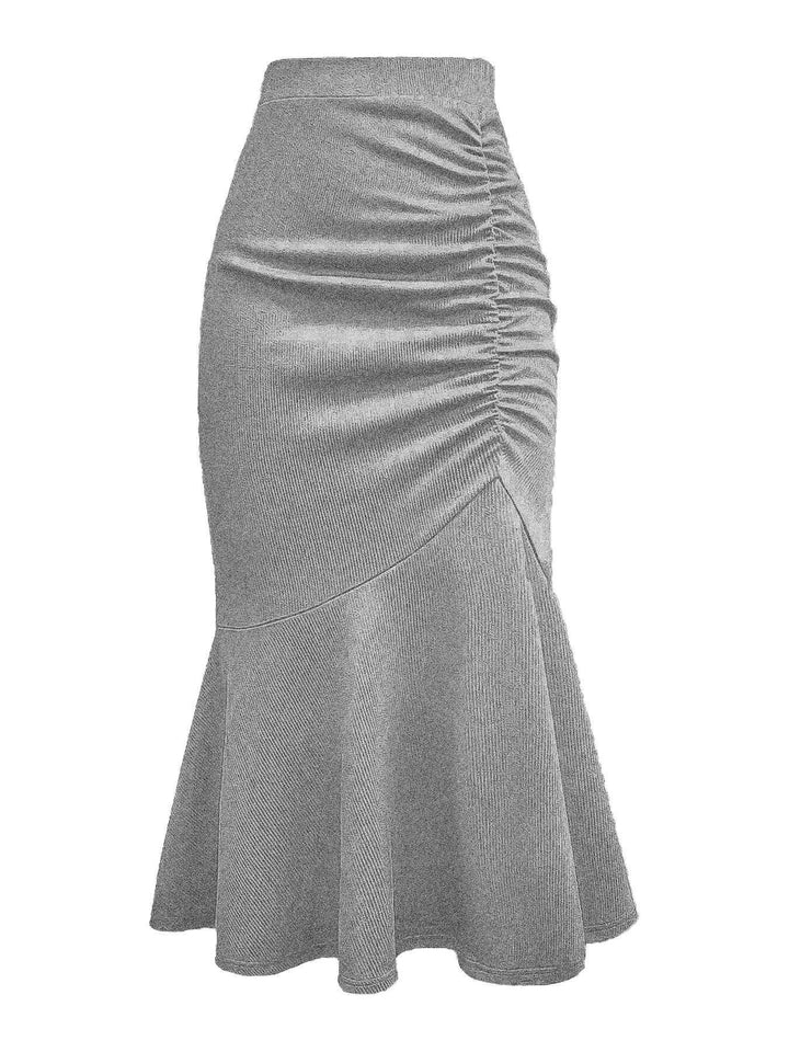 Damen eleganter Midirock mit asymmetrischem Schnitt und Raffung Drune