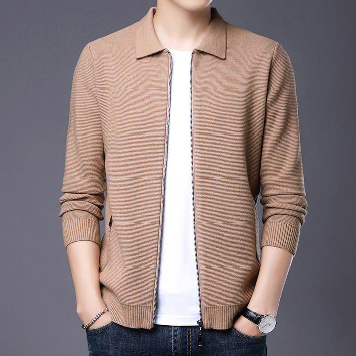 Drune | Strickjacke Wolle Slim Fit Reißverschluss Klassischer Kragen Gerippter Saum
