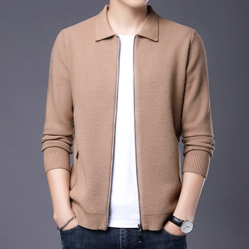 Drune | Strickjacke Wolle Slim Fit Reißverschluss Klassischer Kragen Gerippter Saum
