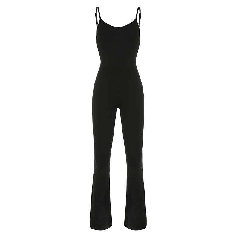 Damen weit geschnittener Jumpsuit mit verstellbaren Spaghetti-Trägern und schickem Flared-Schnitt Drune