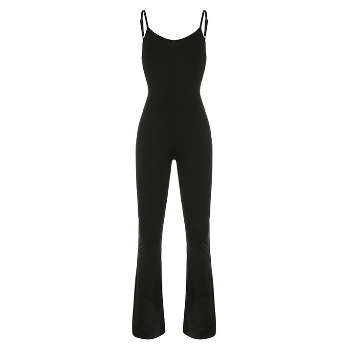 Damen weit geschnittener Jumpsuit mit verstellbaren Spaghetti-Trägern und schickem Flared-Schnitt Drune