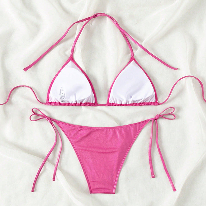 Damen Triangel-Bikini mit seitlichen Bindebändern und glänzendem Finish Drune