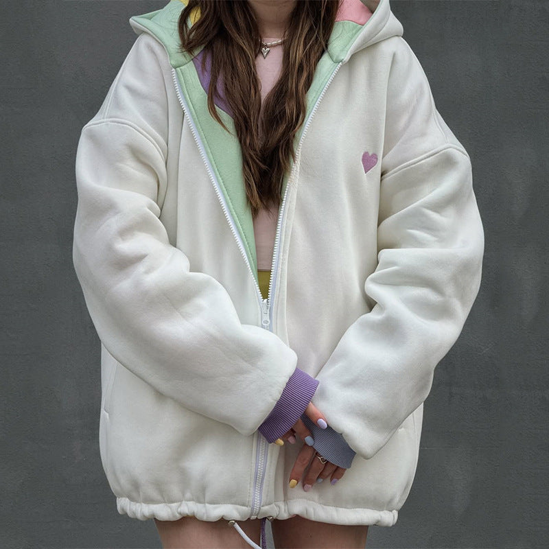 Damen Oversized Kapuzenjacke mit farbenfrohem Wellenmuster Drune
