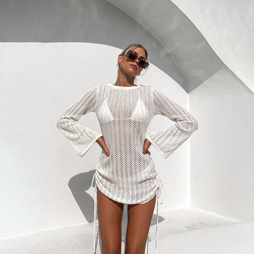Damen strandfreundliches Netzkleid mit seitlichen Schnürungen Drune
