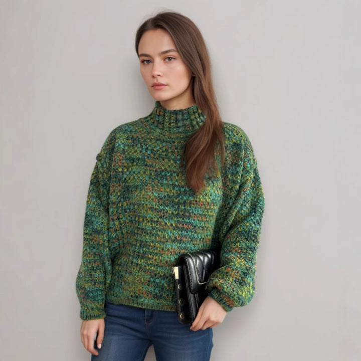 Damen Grobstrickpullover mit hochgeschlossenem Kragen und luftiger Struktur Drune