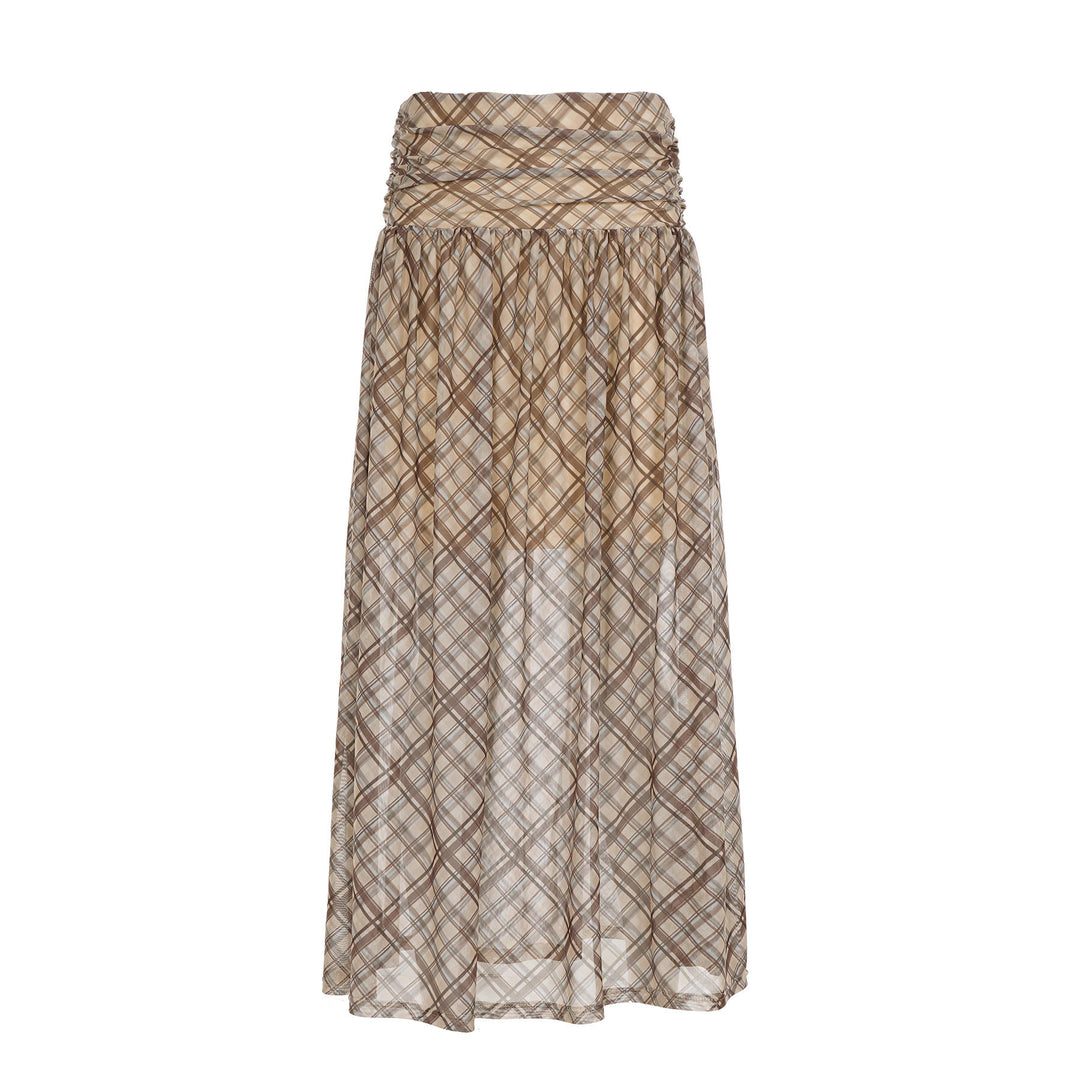 Damen Maxirock mit elastischer Taille und raffiniertem Karomuster Drune
