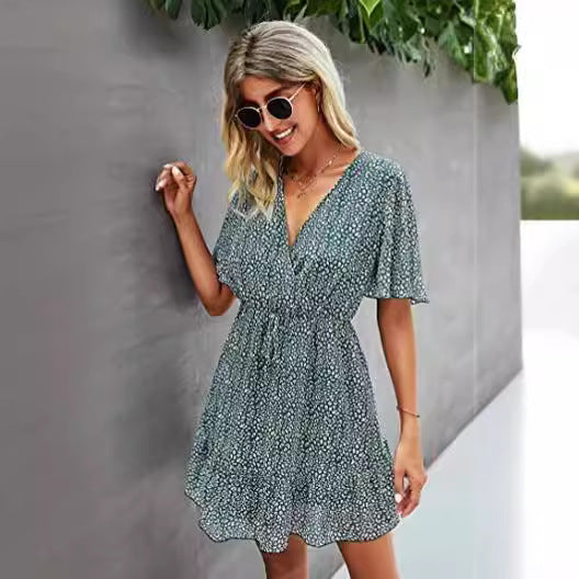 Damen lässiges Wickelkleid mit eleganten Rüschendetails Drune