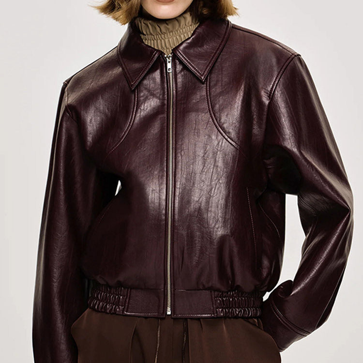 Damen Kunstlederjacke mit modischem Oversize-Schnitt und elastischem Bund Drune