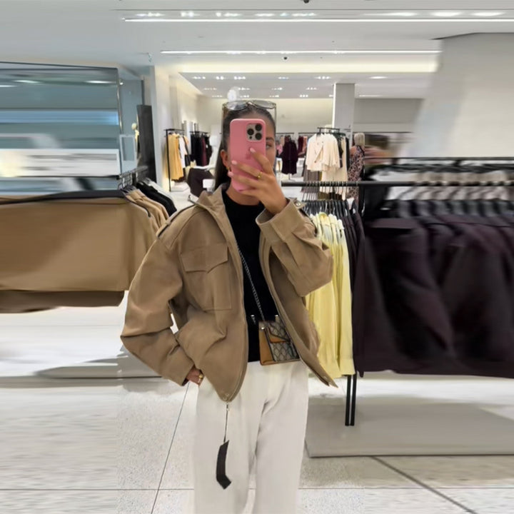 Damen Lässige Wildlederjacke mit praktischen Taschen und modernem Schnitt Drune