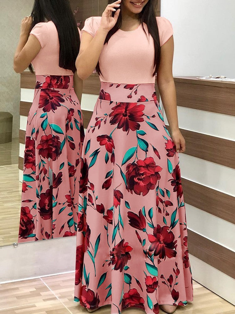 Damen Elegantes Maxikleid mit grafischem Druck und flexiblem Bund Drune