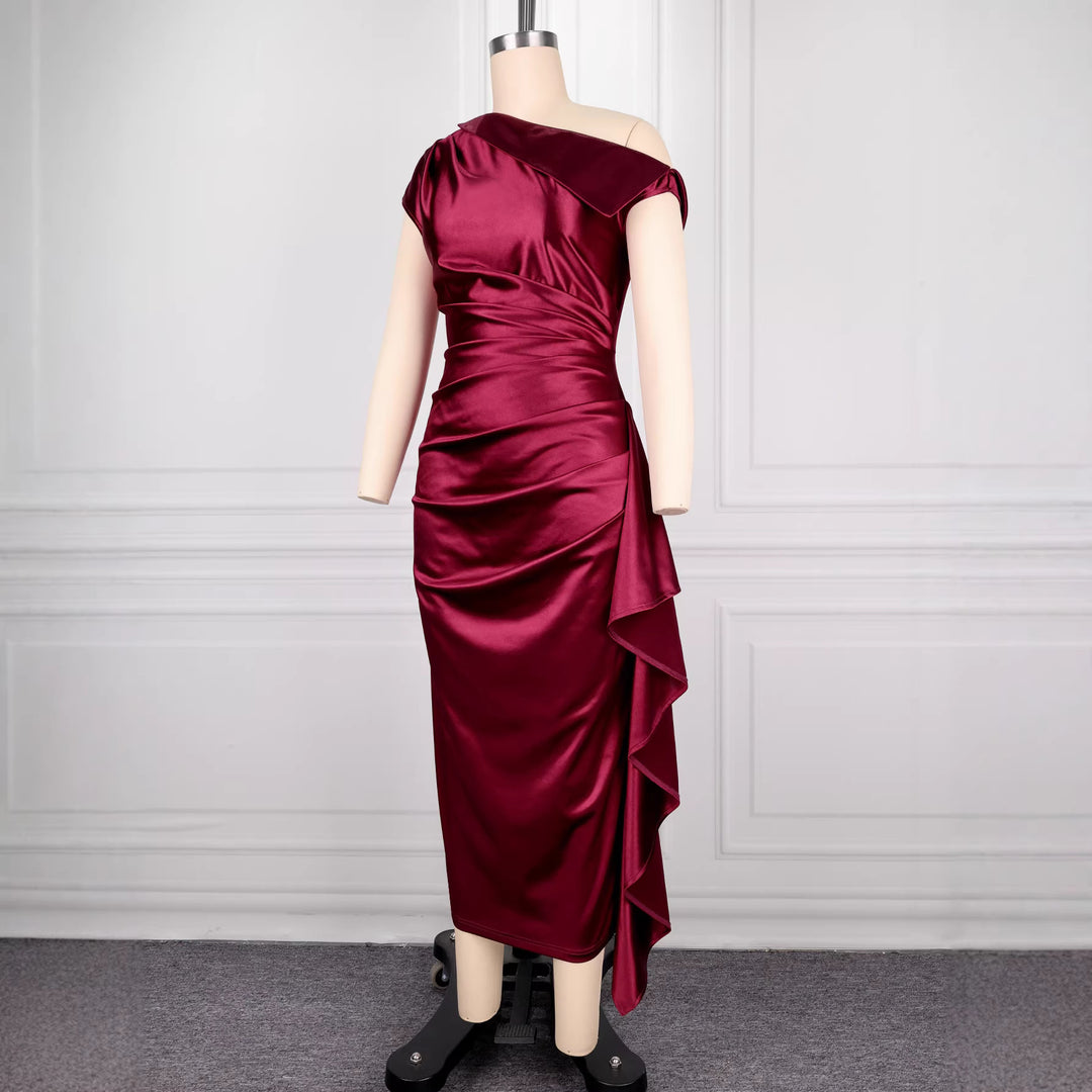 Damen figurbetontes Wickelkleid mit asymmetrischem Rüschen-Saum Drune