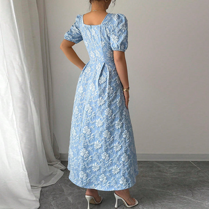 Damen Maxikleid mit floralen Applikationen und Puffärmeln Drune